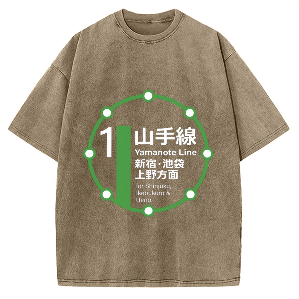 Yamanote Line Loop Line Vintage Washed T-shirt