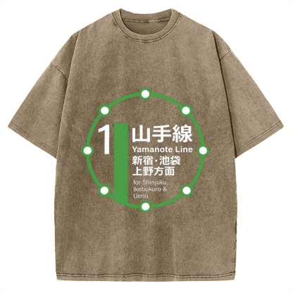 Yamanote Line Loop Line Vintage Washed T-shirt
