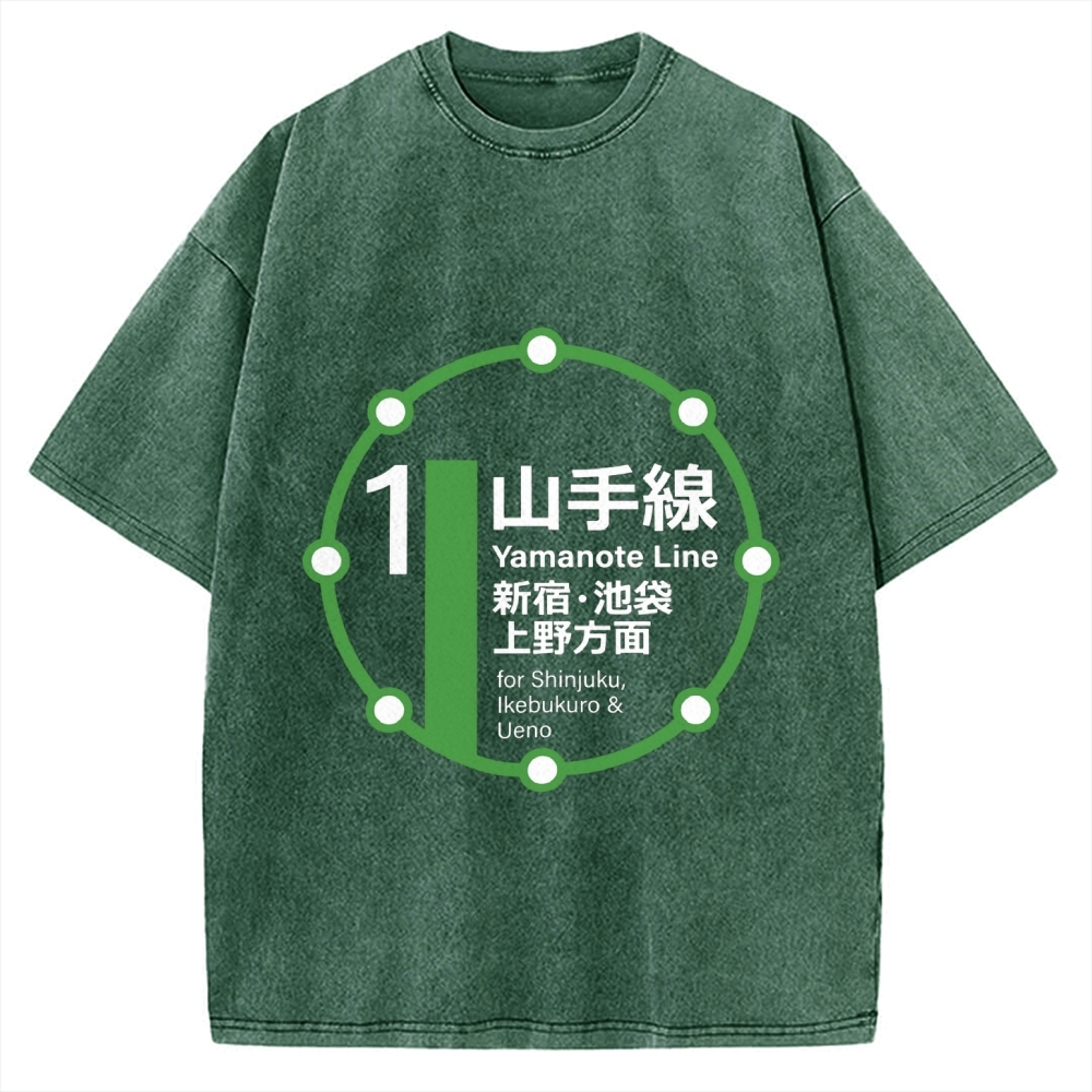 Yamanote Line Loop Line Vintage Washed T-shirt
