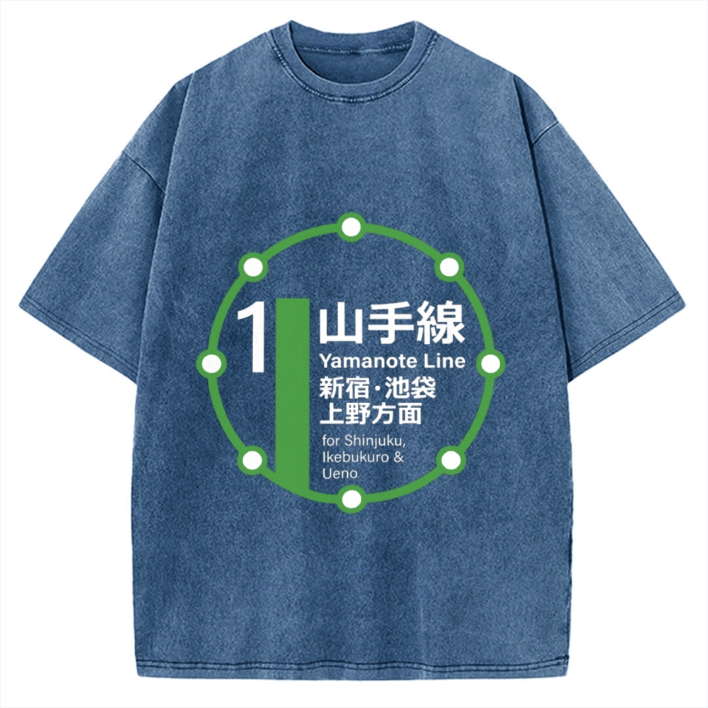 Yamanote Line Loop Line Vintage Washed T-shirt