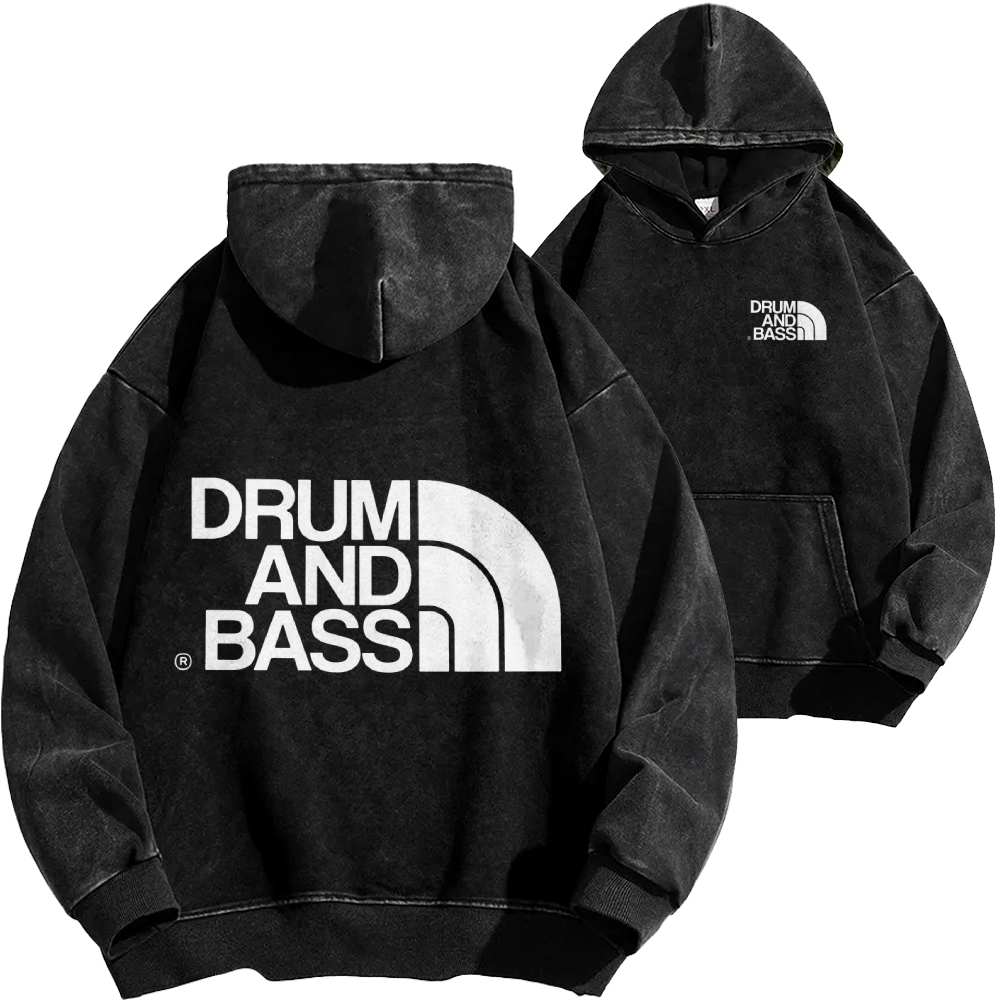 Drum And Bass Front And Back Printing Vintage Washed Hoodie