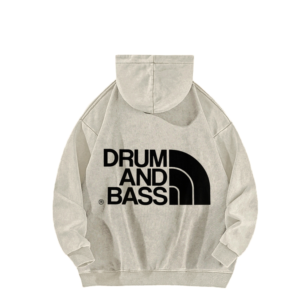 Drum And Bass Front And Back Printing Vintage Washed Hoodie