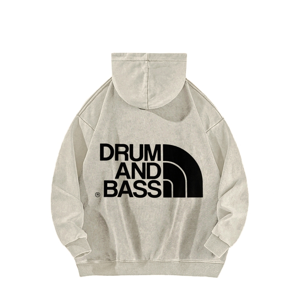Drum And Bass Front And Back Printing Vintage Washed Hoodie