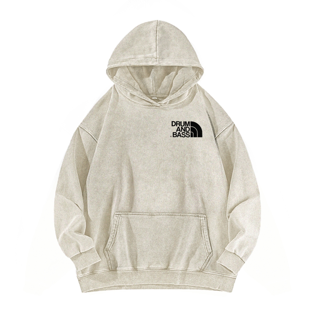 Drum And Bass Front And Back Printing Vintage Washed Hoodie