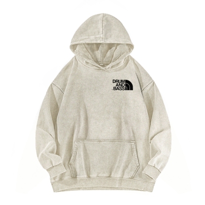 Drum And Bass Front And Back Printing Vintage Washed Hoodie