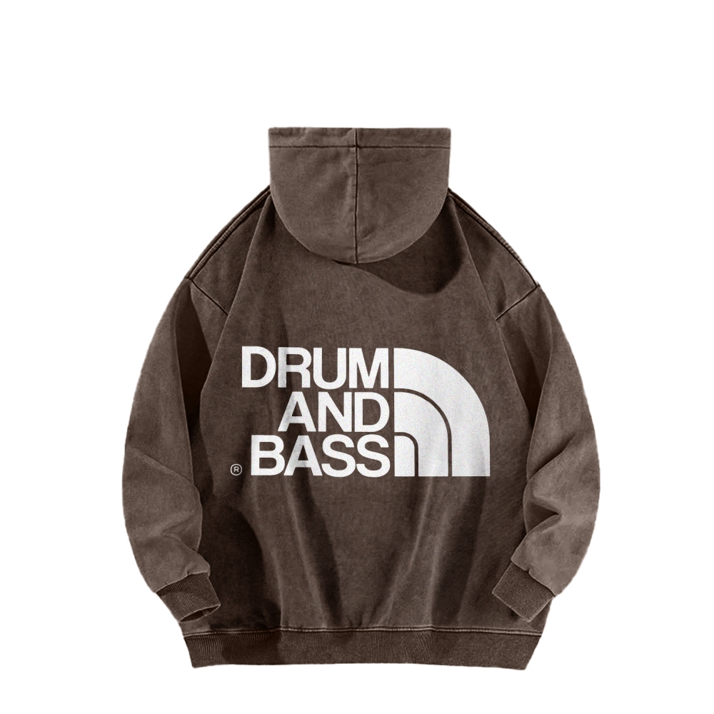 Drum And Bass Front And Back Printing Vintage Washed Hoodie