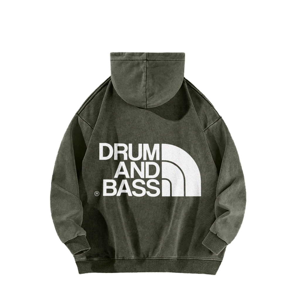 Drum And Bass Front And Back Printing Vintage Washed Hoodie