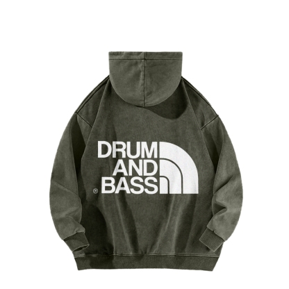 Drum And Bass Front And Back Printing Vintage Washed Hoodie