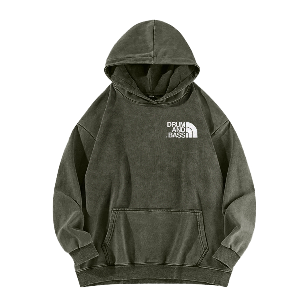Drum And Bass Front And Back Printing Vintage Washed Hoodie