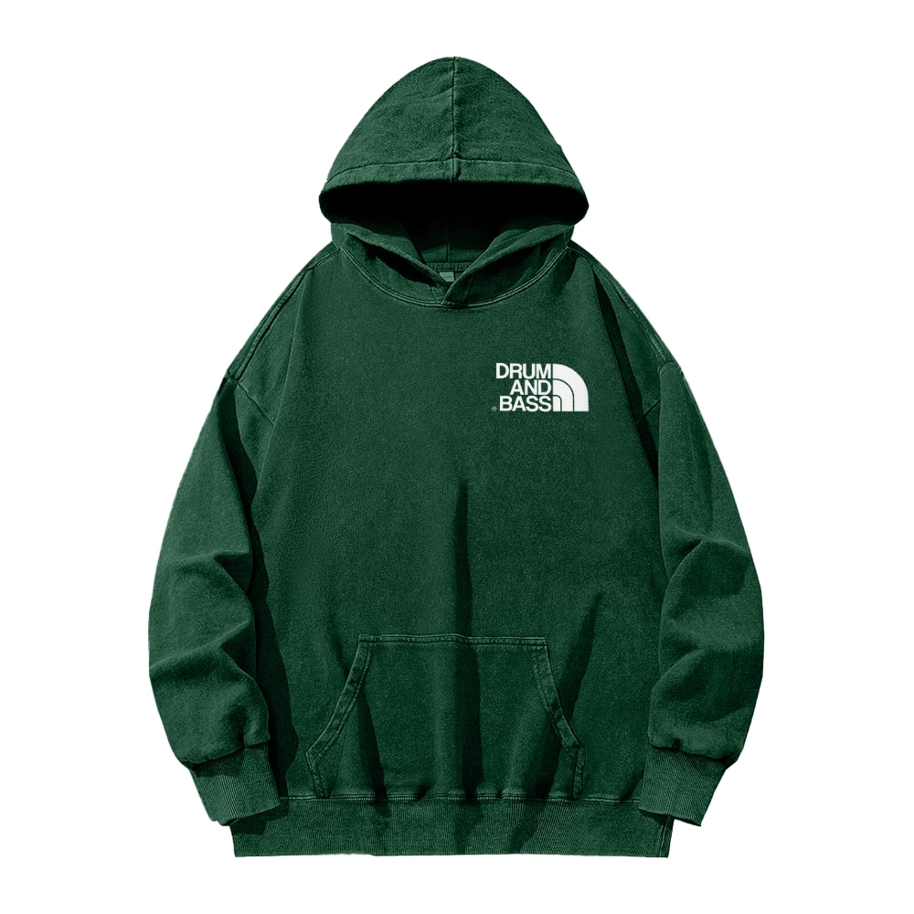 Drum And Bass Front And Back Printing Vintage Washed Hoodie