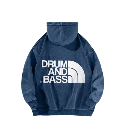 Drum And Bass Front And Back Printing Vintage Washed Hoodie