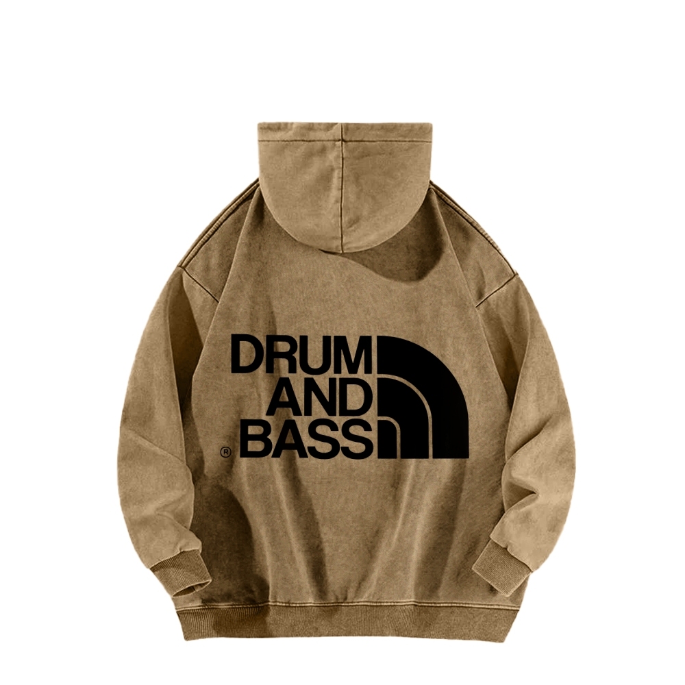 Drum And Bass Front And Back Printing Vintage Washed Hoodie