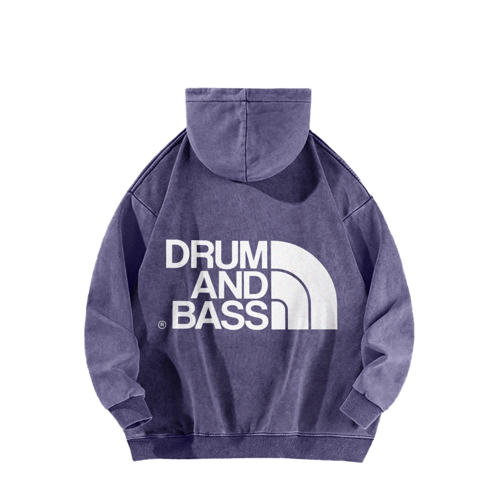 Drum And Bass Front And Back Printing Vintage Washed Hoodie