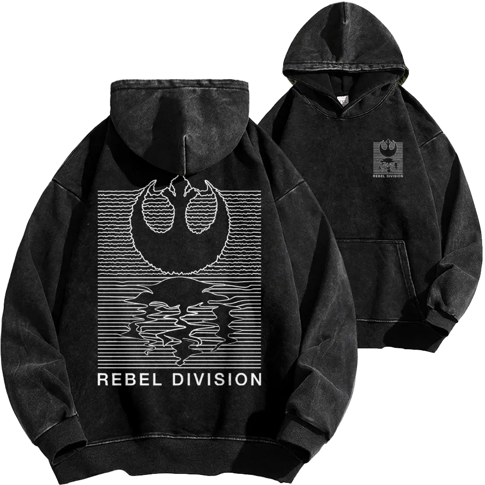 Rebel Division Front And Back Printing Vintage Washed Hoodie