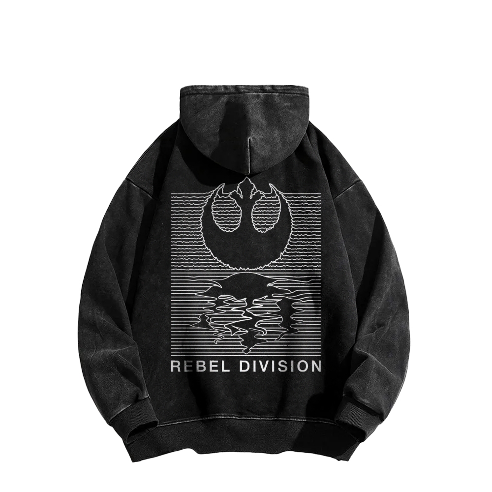 Rebel Division Front And Back Printing Vintage Washed Hoodie