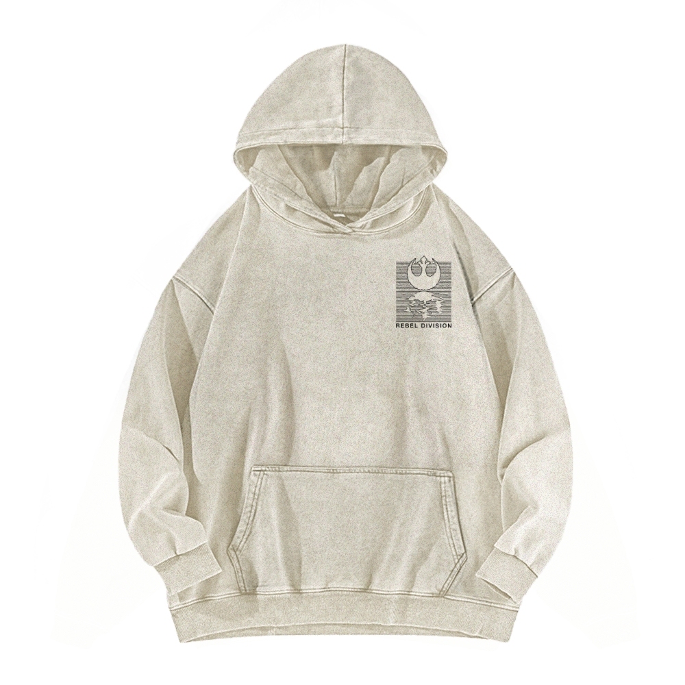 Rebel Division Front And Back Printing Vintage Washed Hoodie