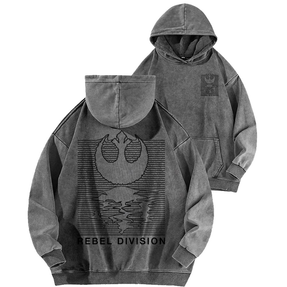 Rebel Division Front And Back Printing Vintage Washed Hoodie