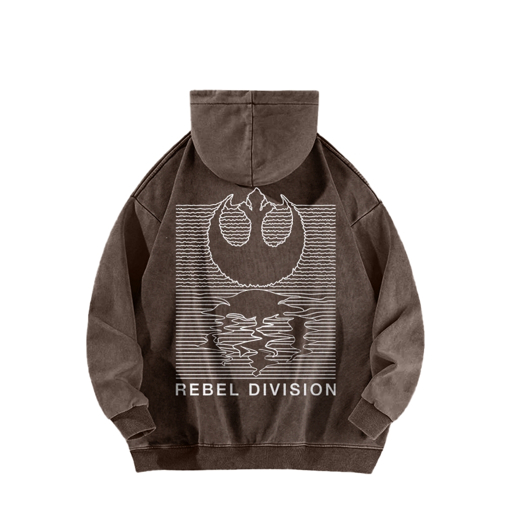 Rebel Division Front And Back Printing Vintage Washed Hoodie