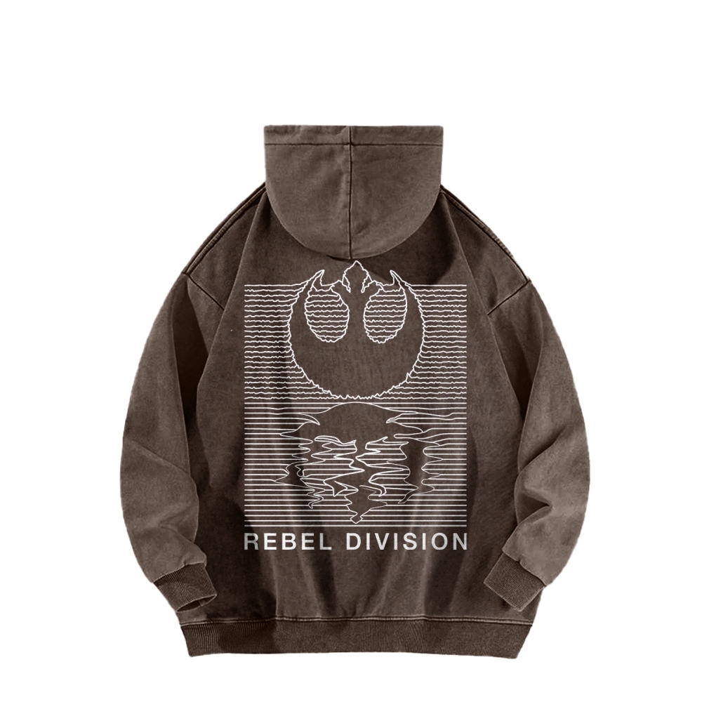 Rebel Division Front And Back Printing Vintage Washed Hoodie