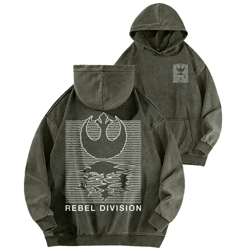 Rebel Division Front And Back Printing Vintage Washed Hoodie
