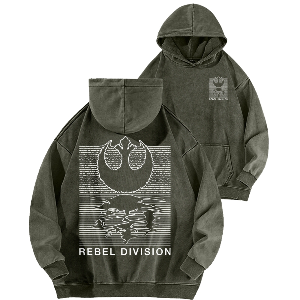 Rebel Division Front And Back Printing Vintage Washed Hoodie
