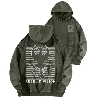 Rebel Division Front And Back Printing Vintage Washed Hoodie