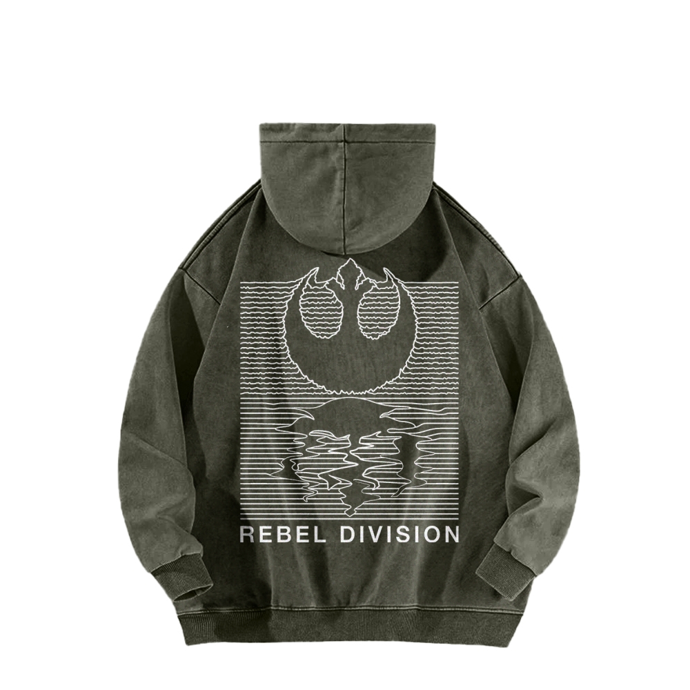 Rebel Division Front And Back Printing Vintage Washed Hoodie