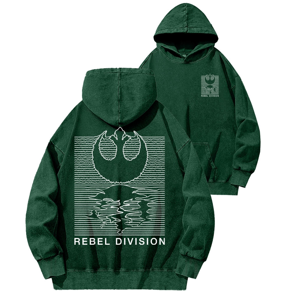 Rebel Division Front And Back Printing Vintage Washed Hoodie