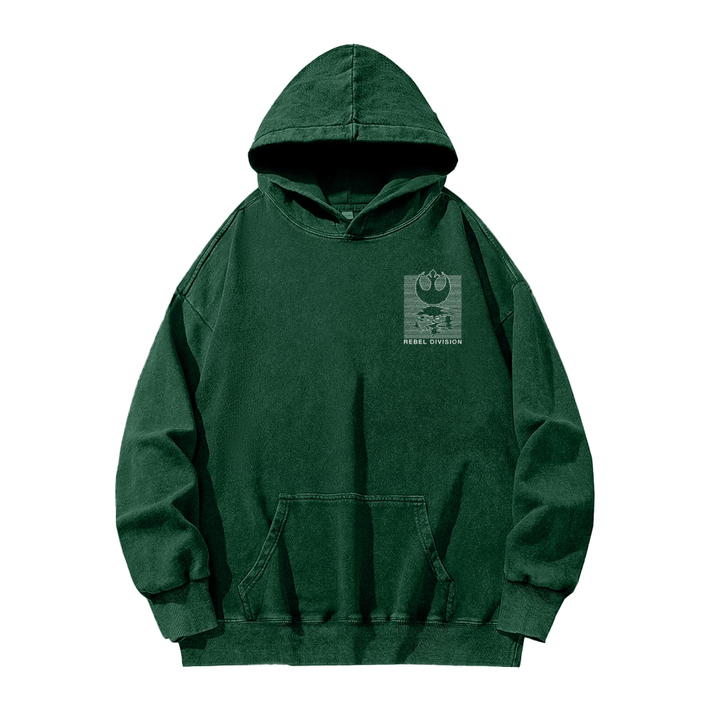Rebel Division Front And Back Printing Vintage Washed Hoodie