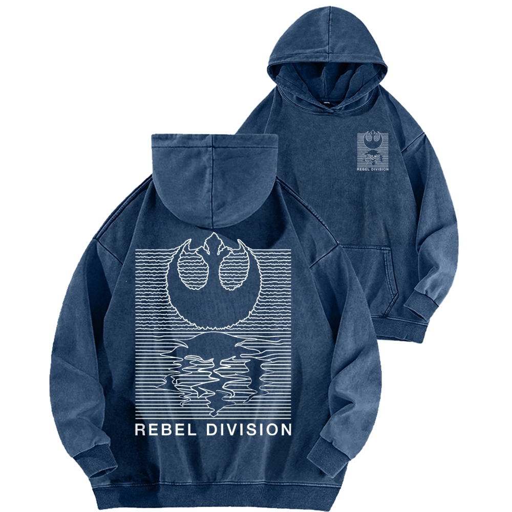 Rebel Division Front And Back Printing Vintage Washed Hoodie