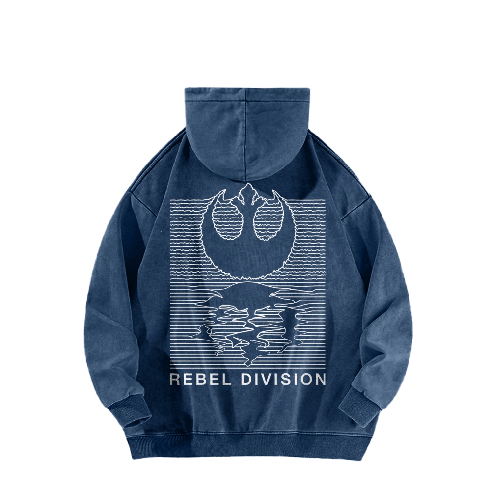 Rebel Division Front And Back Printing Vintage Washed Hoodie