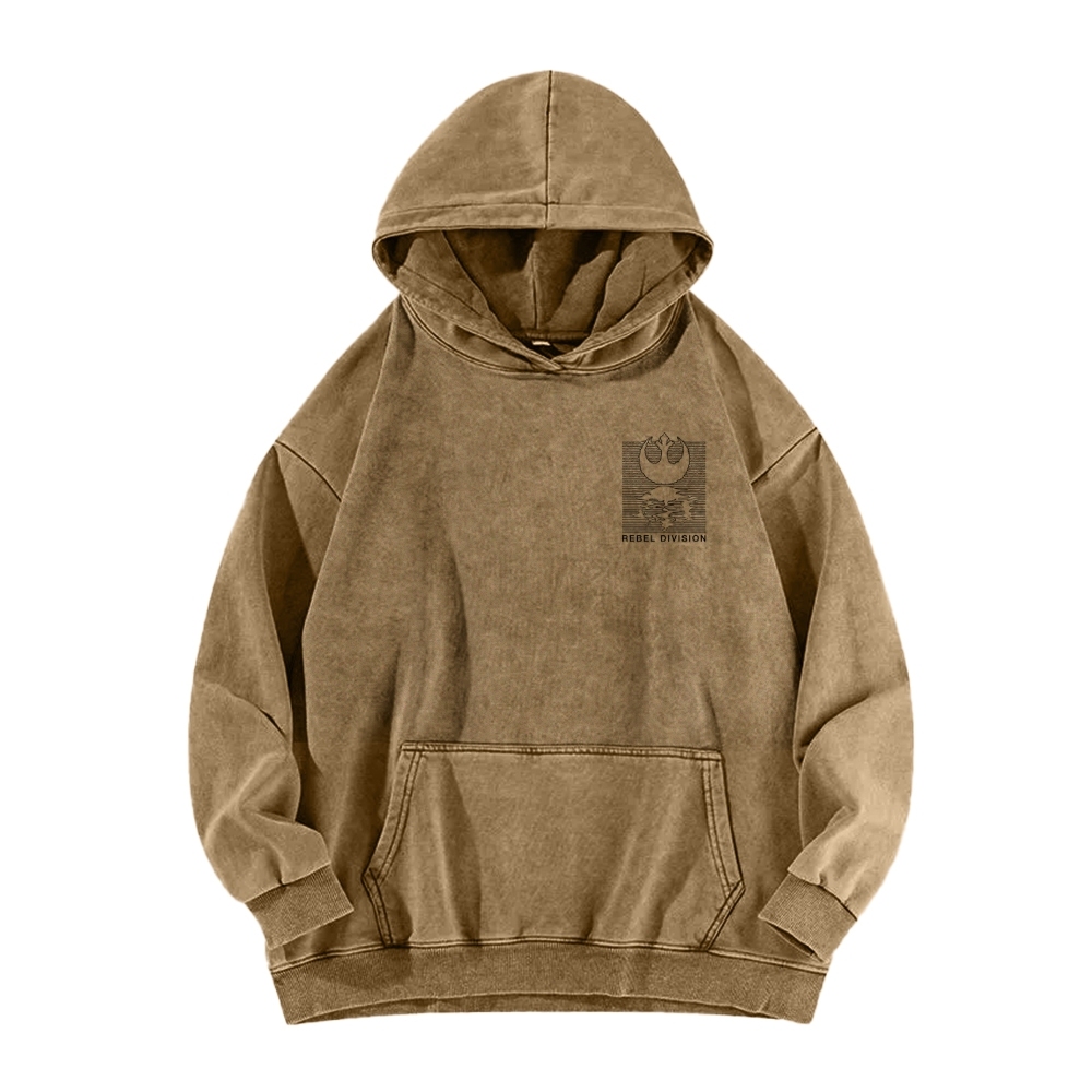 Rebel Division Front And Back Printing Vintage Washed Hoodie