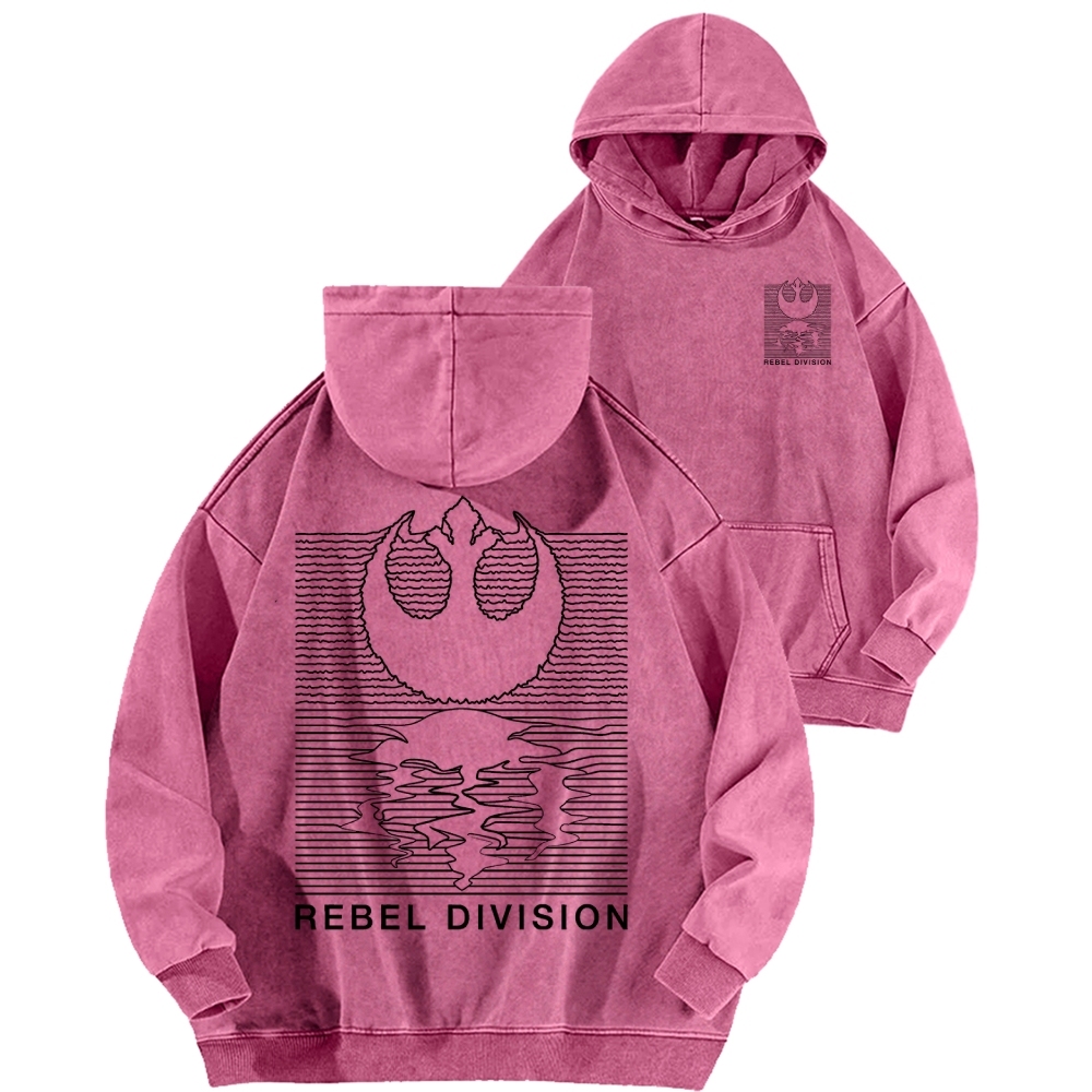 Rebel Division Front And Back Printing Vintage Washed Hoodie