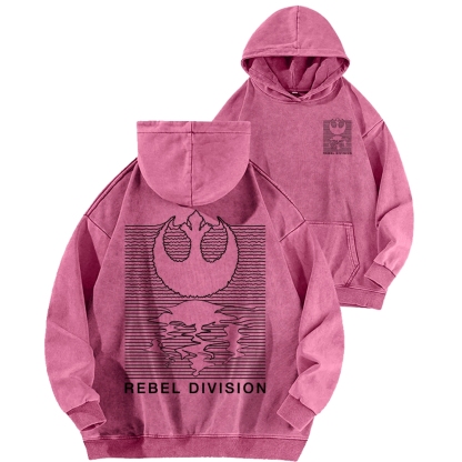 Rebel Division Front And Back Printing Vintage Washed Hoodie