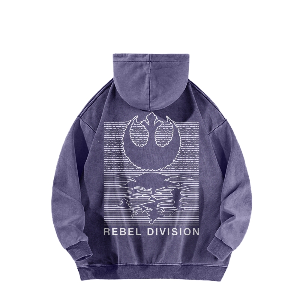 Rebel Division Front And Back Printing Vintage Washed Hoodie
