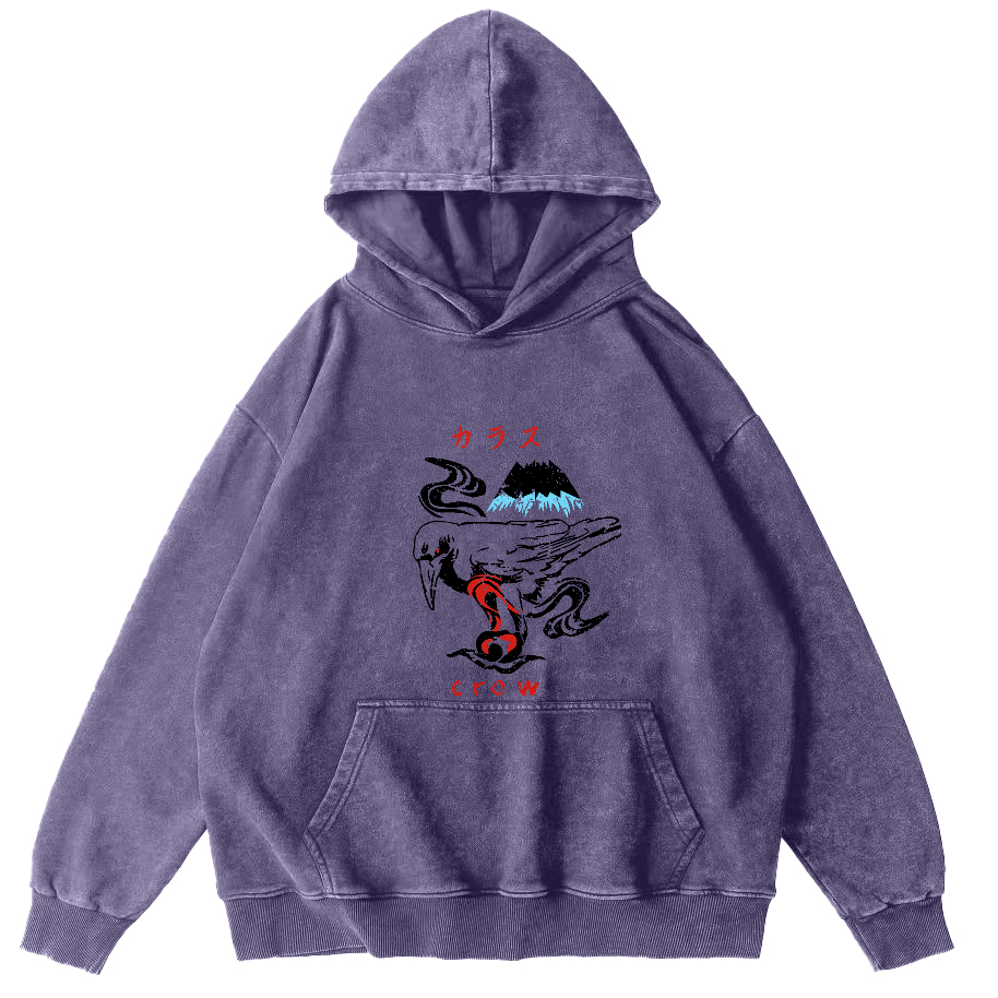 Retro Crow Pattern Vintage Distressed Hoodie