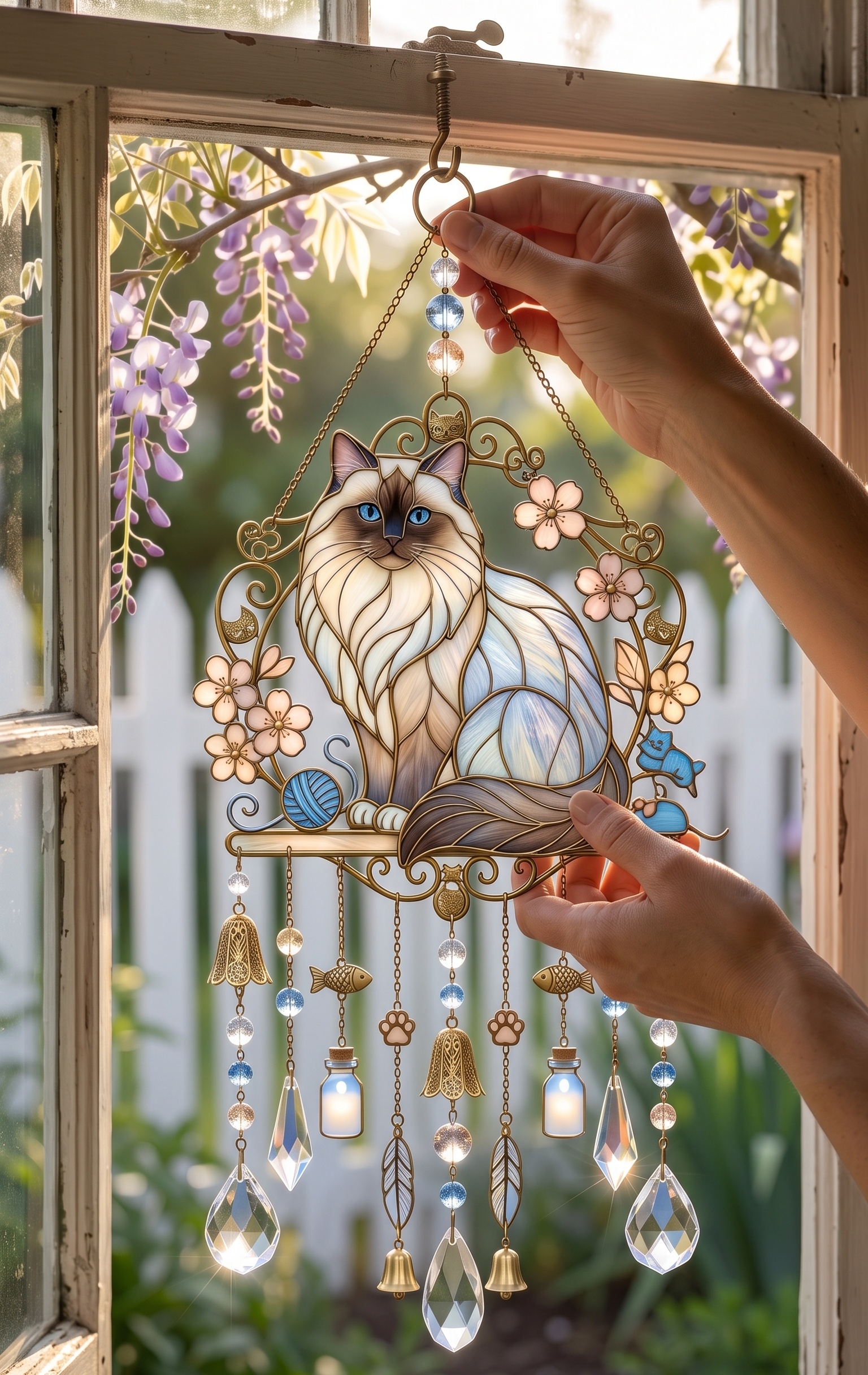 ❤️Cat Stained Glass Suncatcher Wind Chime – For Cat Lovers & Pet Owners-Definedeco