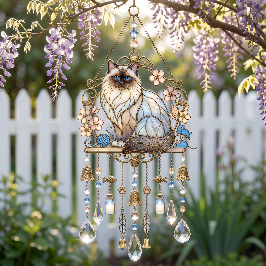 ❤️Cat Stained Glass Suncatcher Wind Chime – For Cat Lovers & Pet Owners-Definedeco