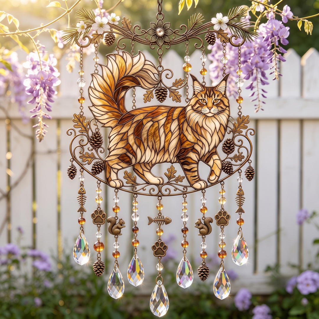 ❤️Cat Stained Glass Suncatcher Wind Chime – For Cat Lovers & Pet Owners-Definedeco