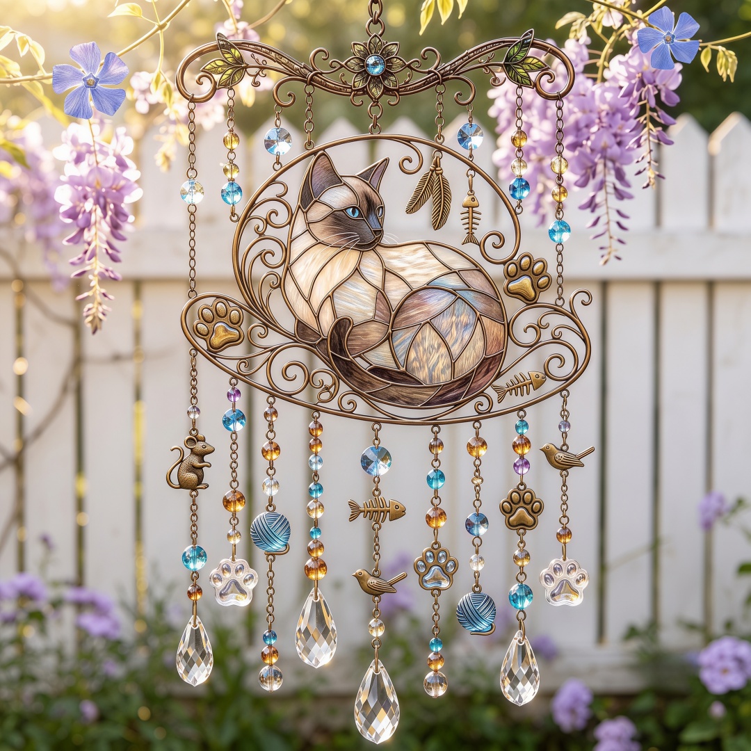 ❤️Cat Stained Glass Suncatcher Wind Chime – For Cat Lovers & Pet Owners-Definedeco