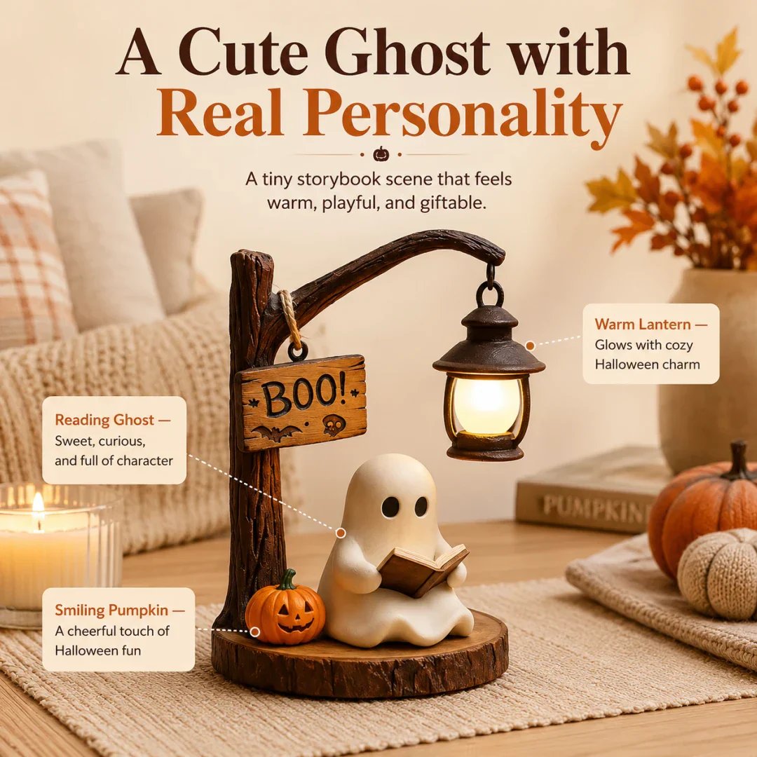 🎃 LIMITED-TIME-Lighted Boo Ghost Reading Tabletop Decor-Definedeco