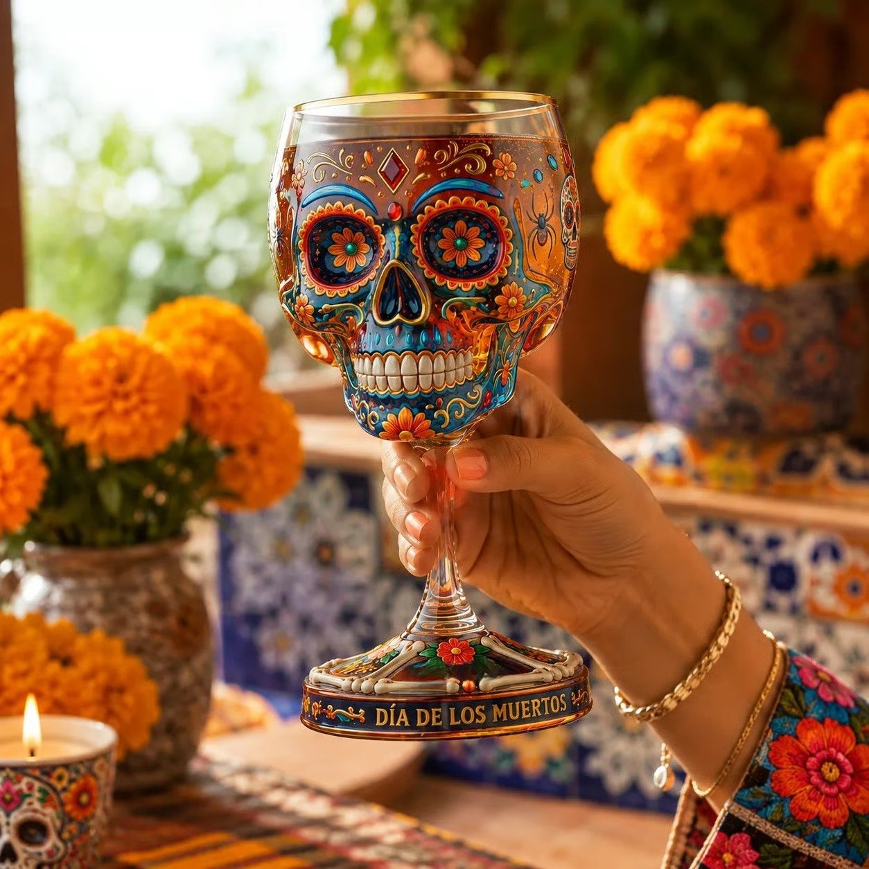 Day of the Dead Collector Goblet – Limited Edition Art Glass-Definedeco
