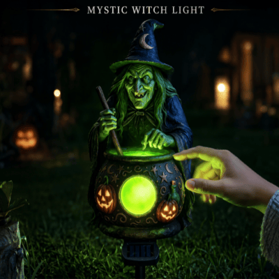 Halloween Solar Witch Cauldron Garden Stake Light-Definedeco