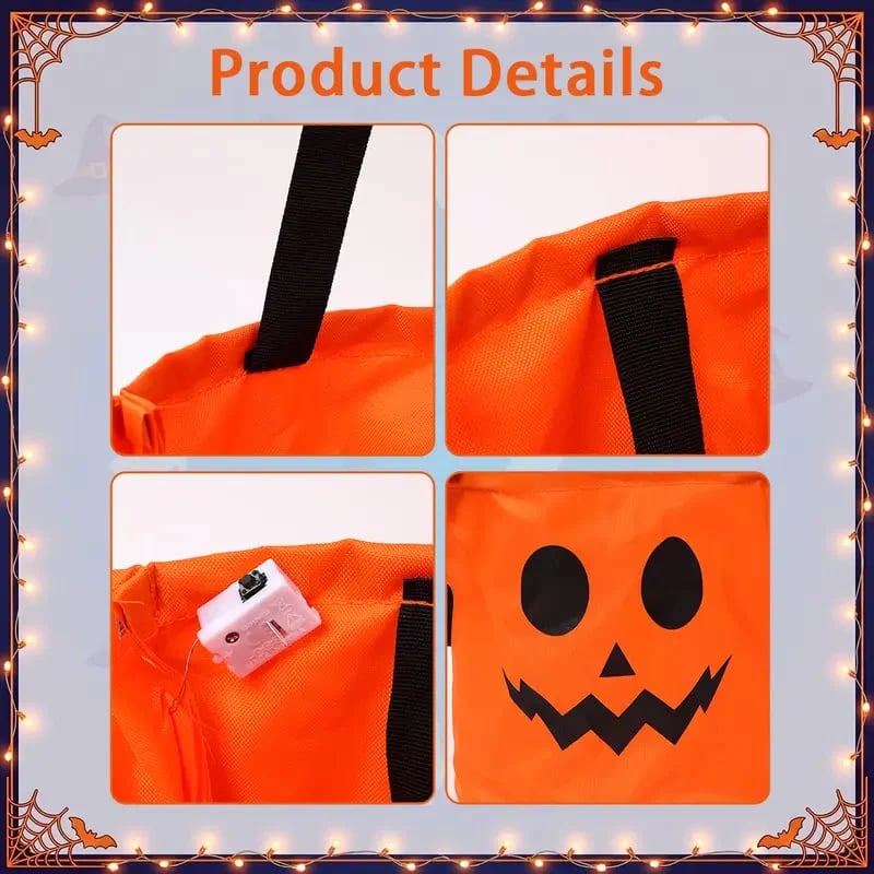 👻 Glow-in-the-Dark Halloween LED Candy Basket  Bags🎃5 Pack Pumpkin Trick or Treat Bags with Glow Lights for Kids, Parties & Halloween Decorations-Definedeco