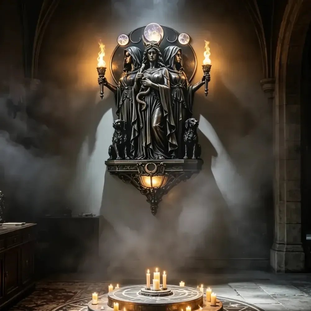 Triple Goddess Hecate LED Wall Sconce – Wiccan Witchy Torch Wall Light-Definedeco