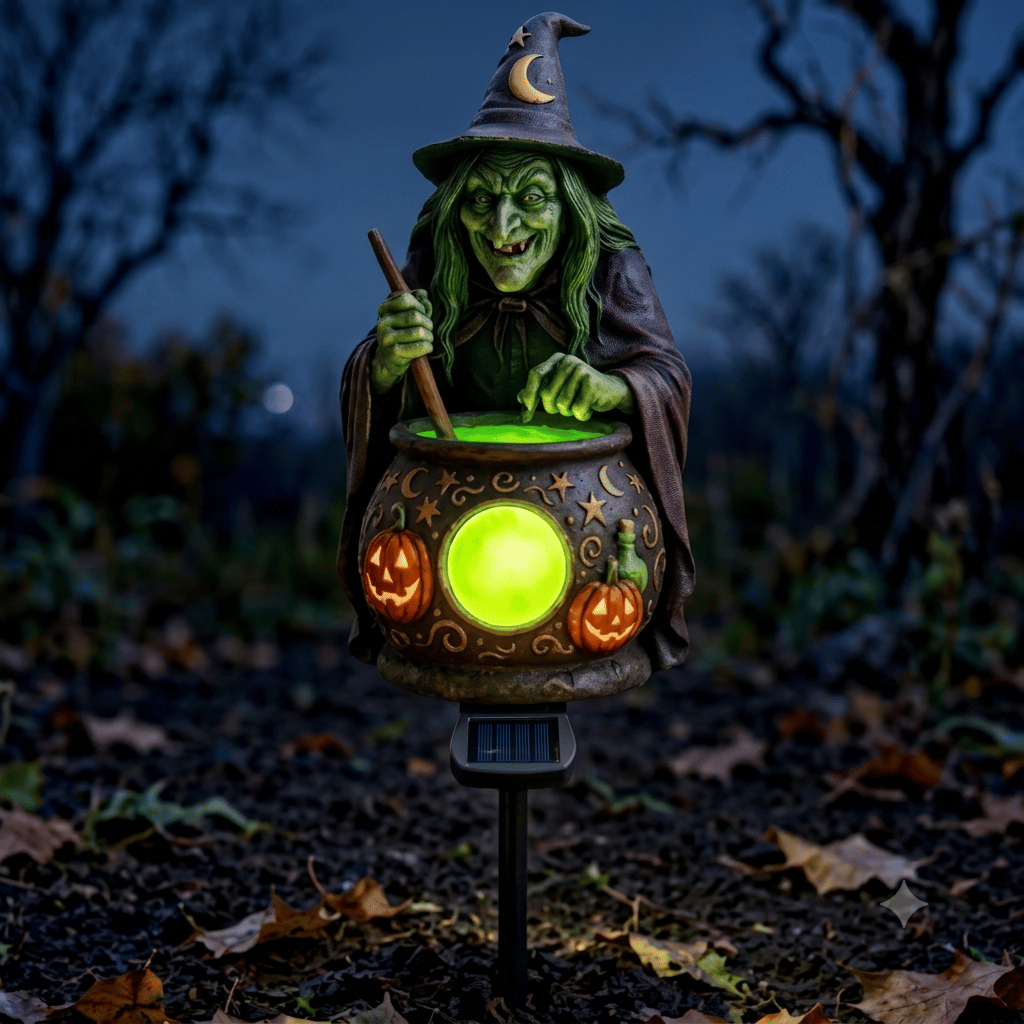 Halloween Solar Witch Cauldron Garden Stake Light-Definedeco