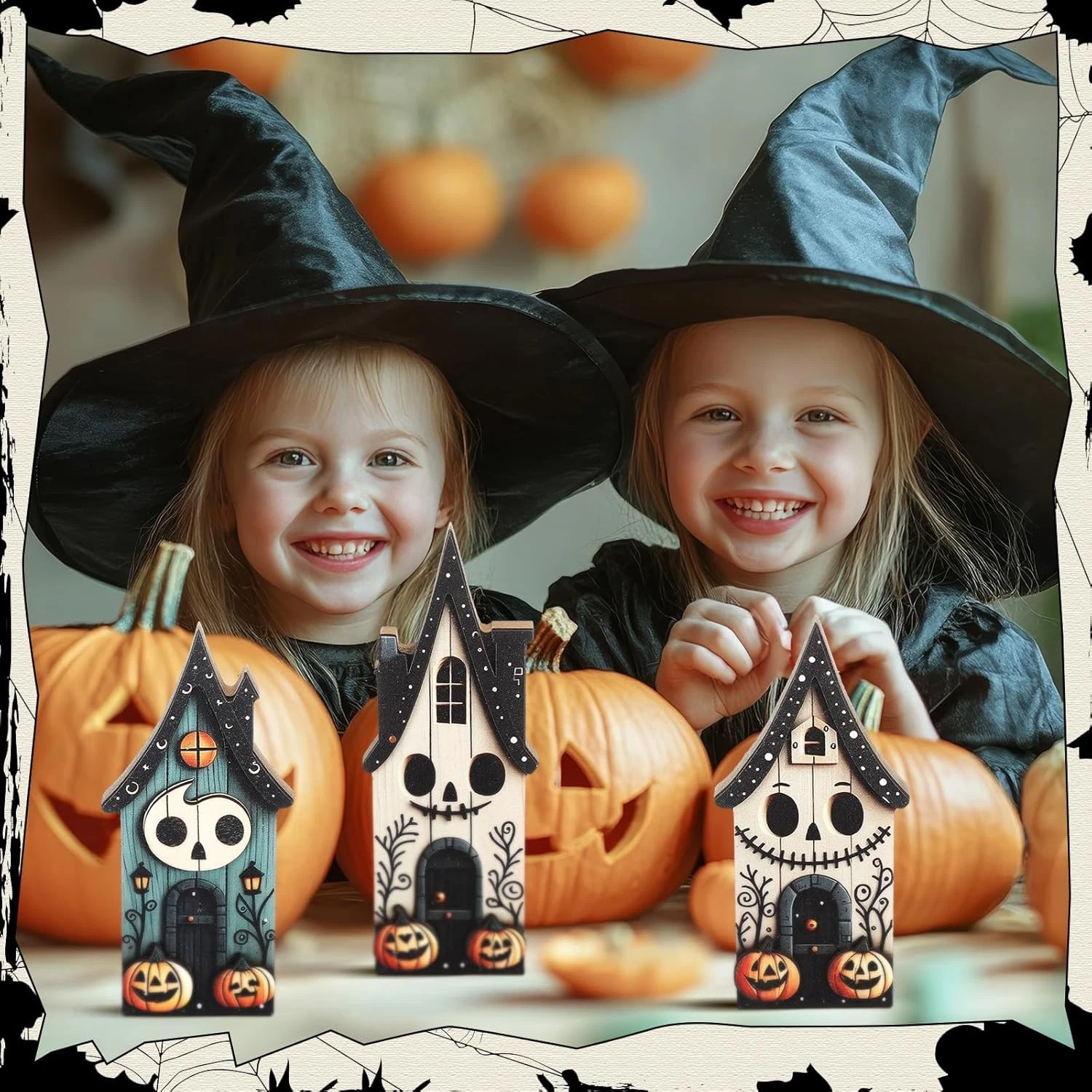 3Pc Halloween Wooden Block Signs Haunted House Pumpkin Ghost Rustic Table Decor-Definedeco