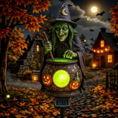 Halloween Solar Witch Cauldron Garden Stake Light-Definedeco