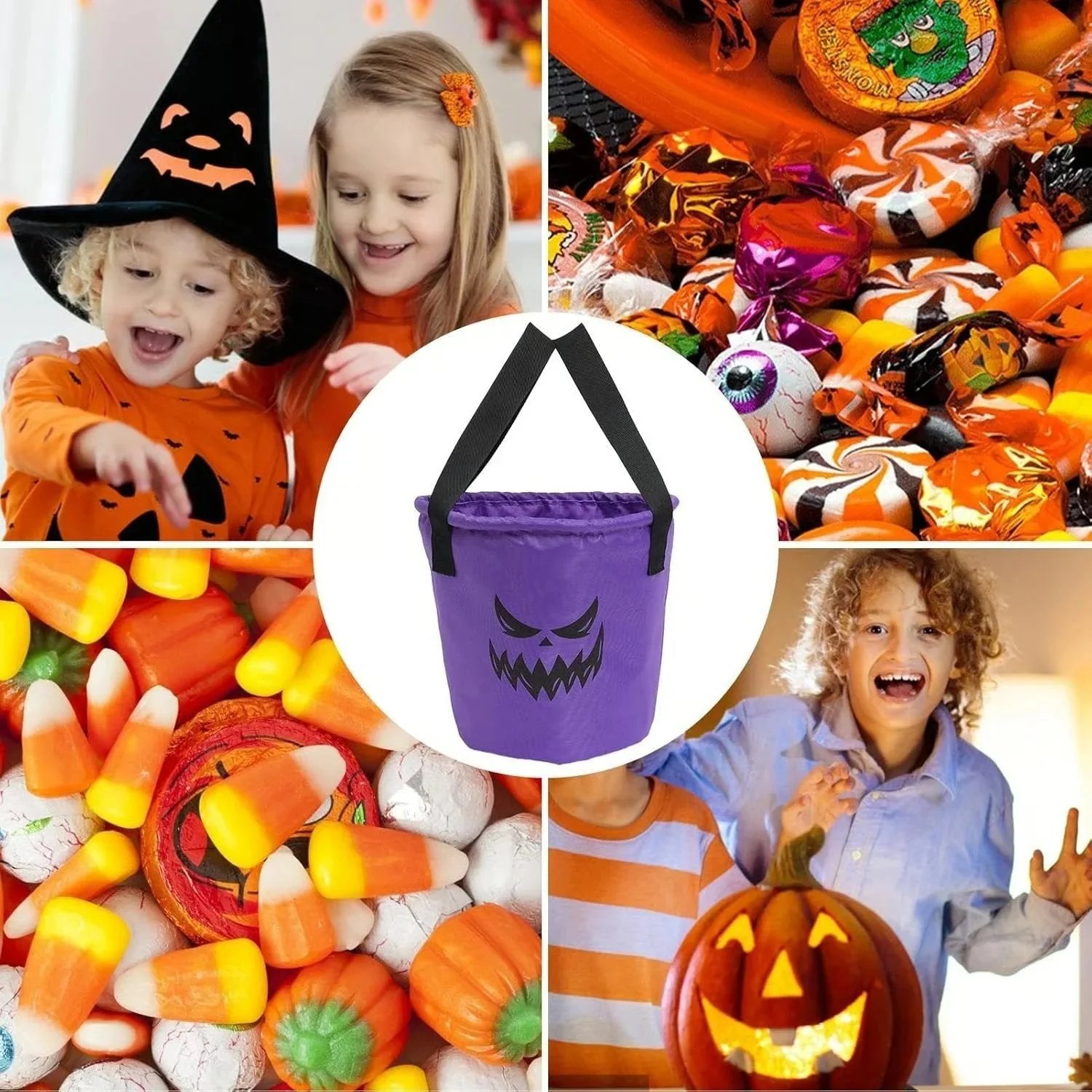 👻 Glow-in-the-Dark Halloween LED Candy Basket  Bags🎃5 Pack Pumpkin Trick or Treat Bags with Glow Lights for Kids, Parties & Halloween Decorations-Definedeco