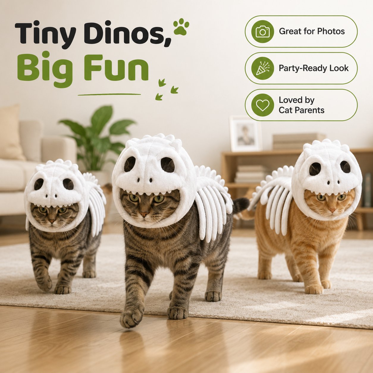 🔥 HOT SALE 🔥🦖 Glow-in-the-Dark Dinosaur Skeleton Cat Costume — Let Your Kitty Roar at Night! ✨-Definedeco